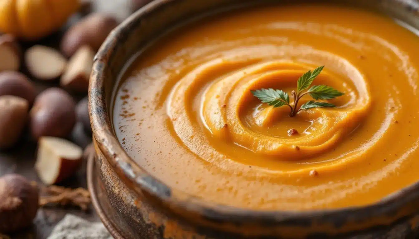 découvrez notre recette simple et économique de potage potiron-châtaigne, une soupe délicieuse parfaite pour réchauffer vos soirées d'automne.