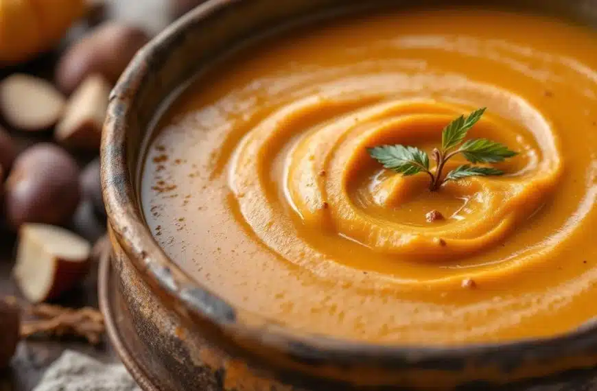 découvrez notre recette simple et économique de potage potiron-châtaigne, une soupe délicieuse parfaite pour réchauffer vos soirées d'automne.